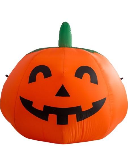 Zucca gonfiabile arancione illuminata con faccia sorridente per decorazioni Halloween 120cm