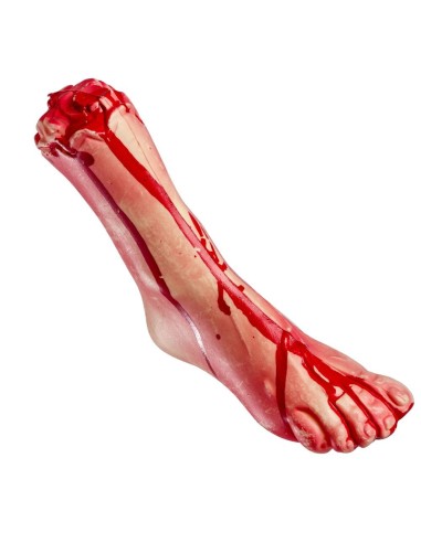 Piede mozzato insanguinato in plastica rigida 30cm accessorio horror Halloween