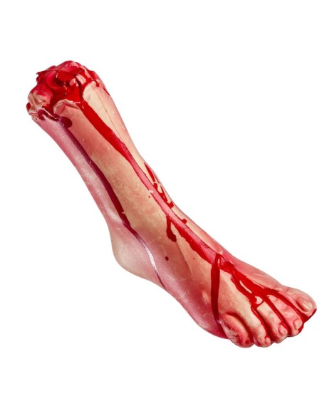Piede mozzato insanguinato in plastica rigida 30cm accessorio horror Halloween