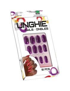 Set 12 unghie finte viola metallizzate lucide per Halloween e feste a tema