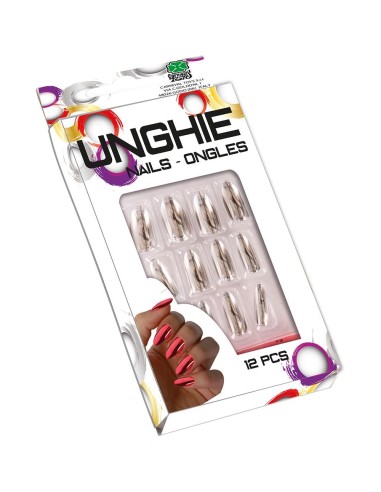 Set 12 unghie finte argento metallizzate cromate per costume futuristico Halloween