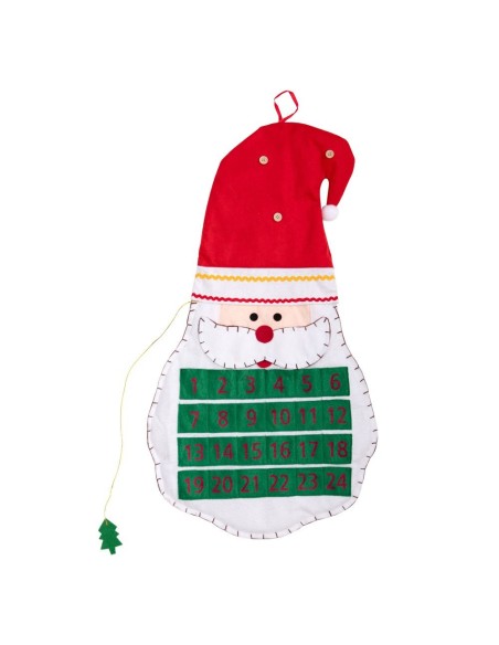 Calendario avvento feltro rosso verde con cappello natalizio e 24 taschine per bambini decorazione Natale