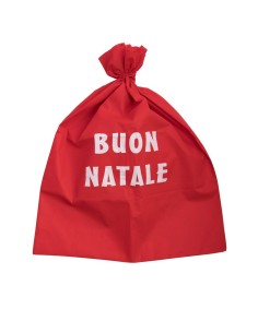 Sacco Babbo Natale rosso in tessuto con scritta Buon Natale per decorazioni natalizie