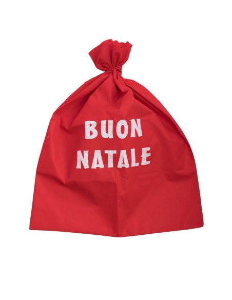 Sacco Babbo Natale rosso in tessuto con scritta Buon Natale per decorazioni natalizie