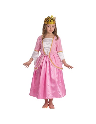 Costume principessa Biancarosa rosa con gonna lunga e corona dorata per bambina
