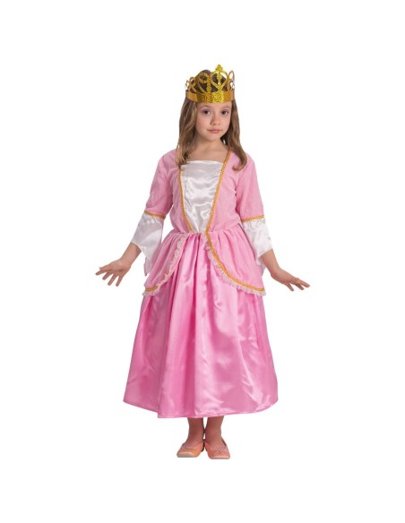 Costume principessa Biancarosa rosa con gonna lunga e corona dorata per bambina