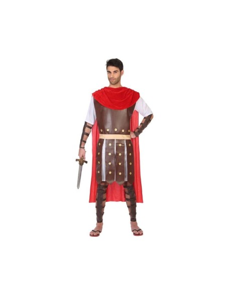 Costume da centurione romano con tunica bianca, corazza marrone e mantello rosso per Carnevale