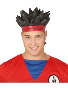 Parrucca manga Dragon Ball con capelli neri spettinati stile anime giapponese per cosplay