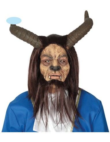 Maschera bestia demoniaca con corna e barba lunga per costume Halloween horror
