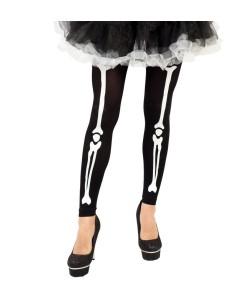 Leggins neri con stampa ossa scheletro bianche per costume Halloween donna