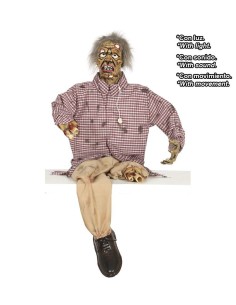 Costume zombie mutilato con maschera horror, camicia a quadri e effetti speciali per Halloween