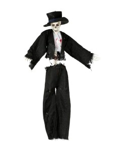 Sposo scheletro decorativo con abito nero e teschio bianco da appendere per Halloween decorazioni horror