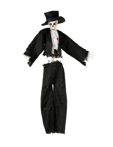 Sposo scheletro decorativo con abito nero e teschio bianco da appendere per Halloween decorazioni horror