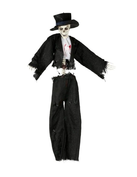 Sposo scheletro decorativo con abito nero e teschio bianco da appendere per Halloween decorazioni horror