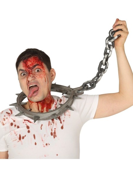 Collare con catena metallica per costume horror Halloween travestimento spaventoso accessorio
