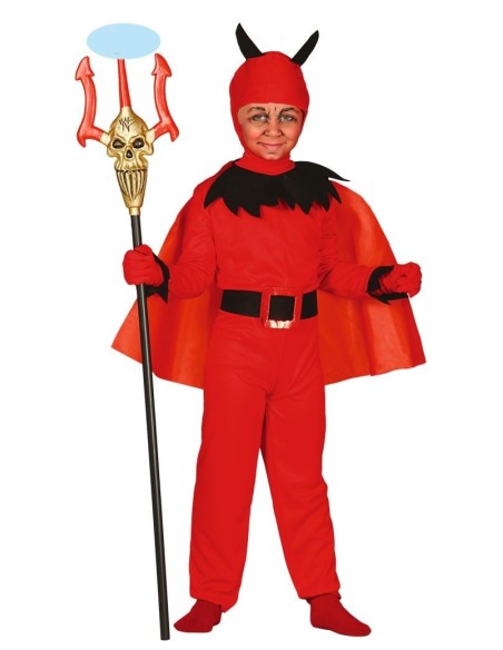 Costume da diavolo rosso bambino con mantello nero e cintura per Halloween party