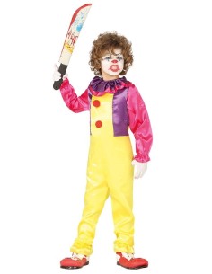 Costume bambino pagliaccio IT horror con tutina gialla rosa e viola per Halloween