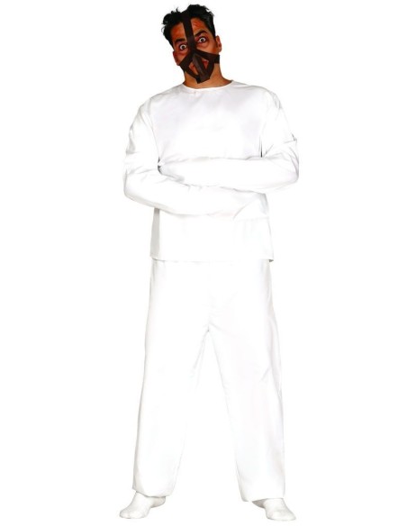Costume camicia di forza bianca adulto con cinghie e pantaloni per Halloween horror