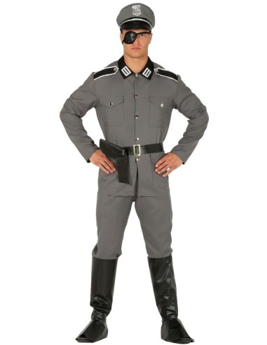 Costume soldato tedesco WW2 grigio con cappello militare, giacca, pantaloni e cintura per feste storiche