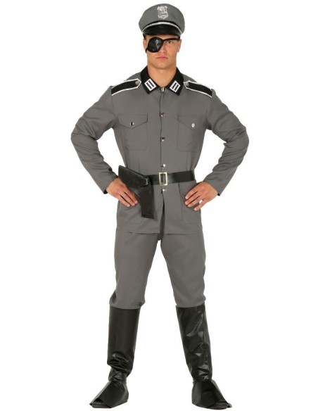 Costume soldato tedesco WW2 grigio con cappello militare, giacca, pantaloni e cintura per feste storiche