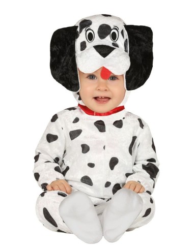 Costume dalmata neonato bianco con macchie nere e cappuccio con orecchie per bambini 6-12 mesi