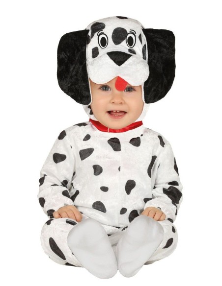 Costume dalmata neonato bianco con macchie nere e cappuccio con orecchie per bambini 6-12 mesi