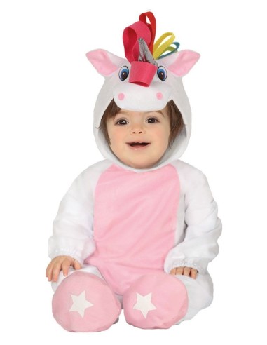 Costume unicorno neonato 6-12 mesi tutina bianca rosa con cappuccio corno e criniera multicolore