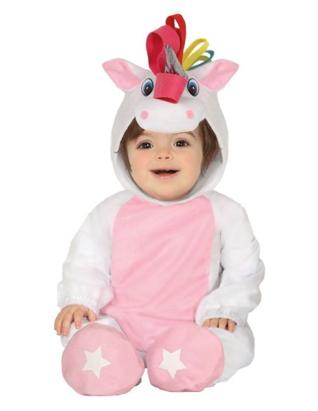 Costume unicorno neonato 6-12 mesi tutina bianca rosa con cappuccio corno e criniera multicolore