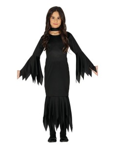 Costume Morticia bambina nero con abito lungo maniche pipistrello per Halloween