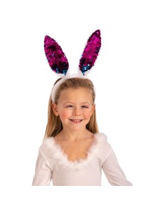Cerchietto con orecchie da coniglio azzurre e rosa con paillettes scintillanti per feste e Carnevale