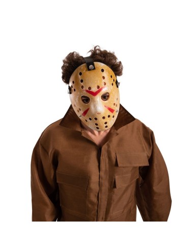 Maschera hockey Jason plastica rigida beige con fori per Halloween horror travestimento
