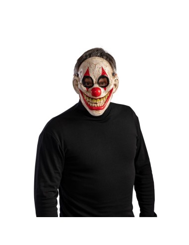 Maschera clown horror in plastica con sorriso malefico e denti aguzzi per Halloween