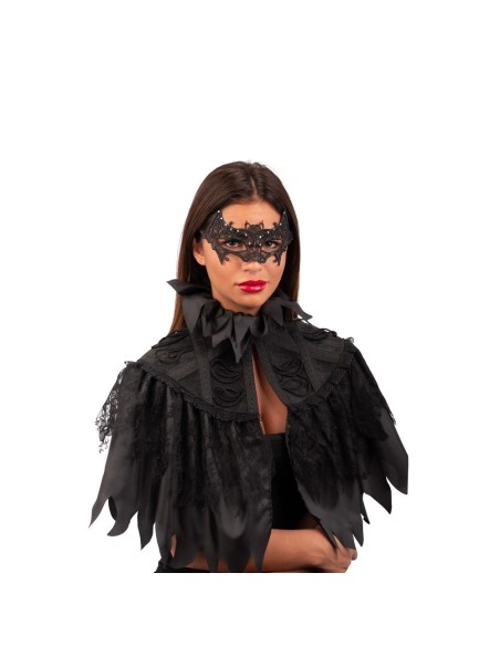 Maschera pipistrello nera in macramé con strass per costume Halloween vampira gothic