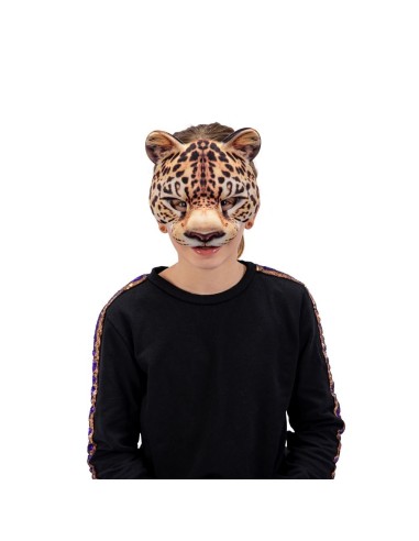 Maschera leopardo in tessuto maculato marrone con orecchie per costume animale Halloween
