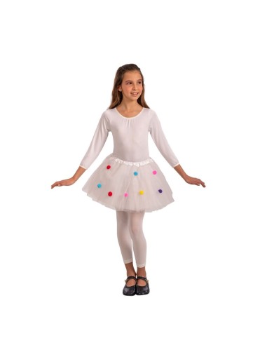Tutù bianco con pois colorati per bambina, accessorio danza e feste a tema principesse