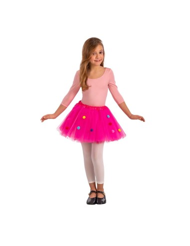 Tutù fucsia con pois colorati per bambina, gonna in tulle vaporoso per danza e feste