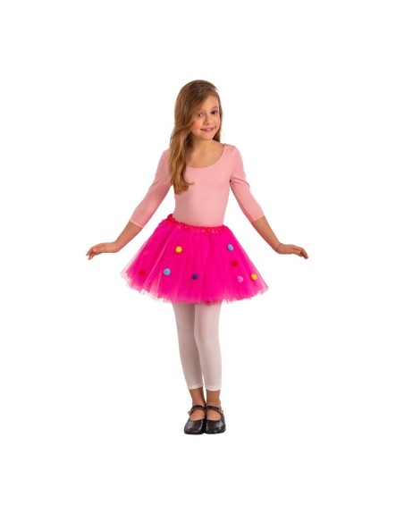Tutù fucsia con pois colorati per bambina, gonna in tulle vaporoso per danza e feste