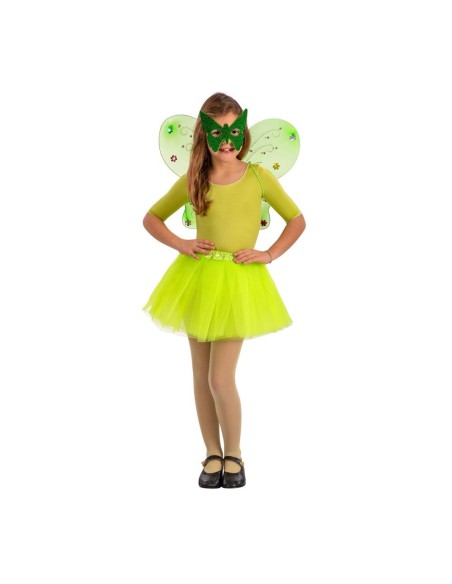 Set costume farfalla verde con ali, gonna tutu e maschera per bambina