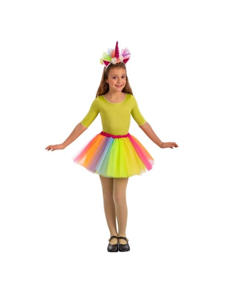 Set costume unicorno bambina con gonna tulle arcobaleno e cerchietto corno dorato decorato