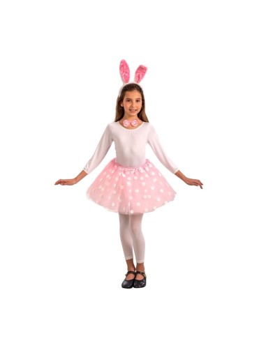 Costume coniglietta bambina con gonna rosa, cerchietto orecchie e papillon per feste