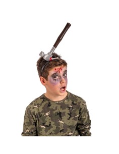 Cerchietto con martello conficcato nella testa accessorio horror Halloween costume spaventoso