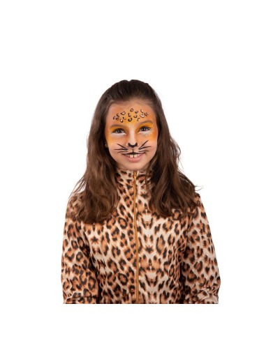 Cartella tatuaggi temporanei viso leopardo con macchie e baffi per costume animalier