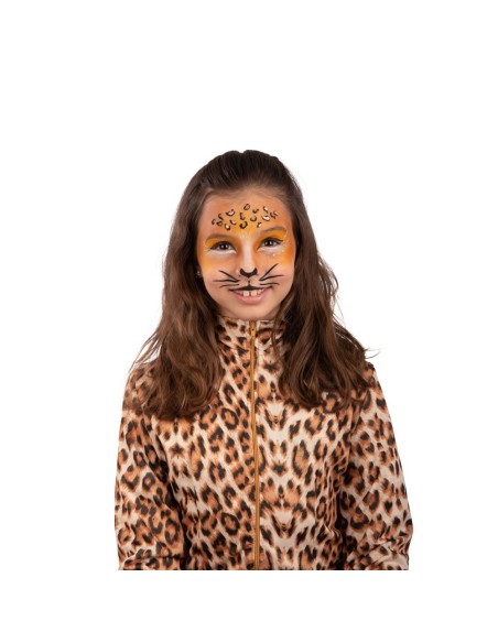 Cartella tatuaggi temporanei viso leopardo con macchie e baffi per costume animalier