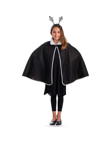 Mantello scheletrino nero con bordatura bianca per costume Halloween da donna lunghezza 65cm