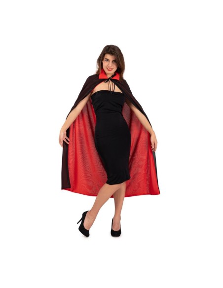 Mantello nero rosso reversibile con cappuccio lungo per costumi Halloween donna