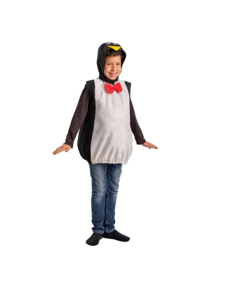 Costume pinguino bambino con panno nero bianco e copricapo per Carnevale