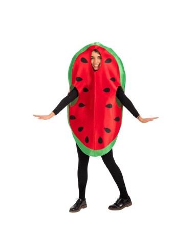 Costume da anguria rosso e verde con semi neri per feste a tema frutta e Carnevale
