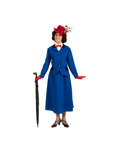 Costume Mary Poppins blu navy con giacca, gonna midi e ombrello nero per feste Disney e Carnevale