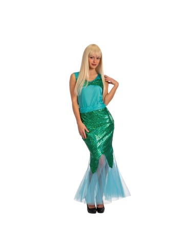Costume sirena donna con top turchese e gonna verde squamata per feste a tema marino