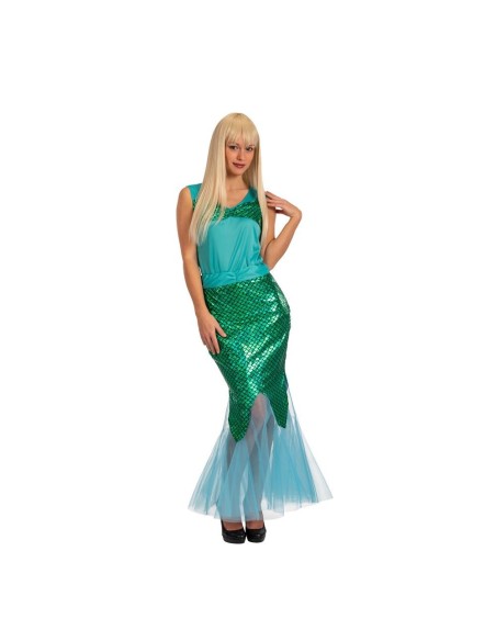 Costume sirena donna con top turchese e gonna verde squamata per feste a tema marino